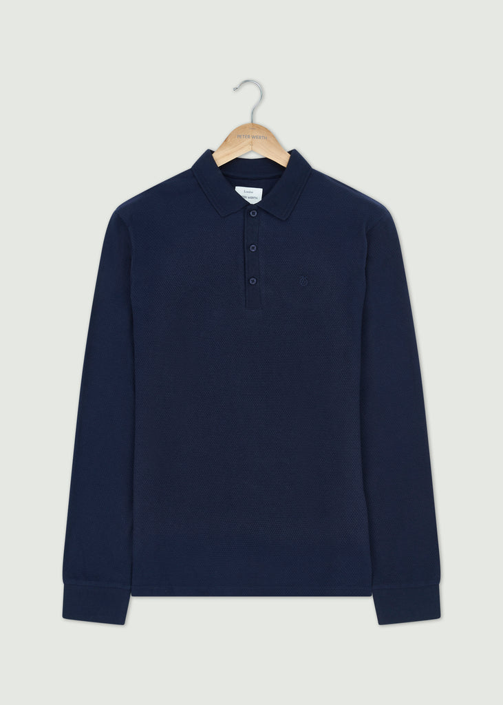 Barone Long Sleeve Polo - Dark Navy