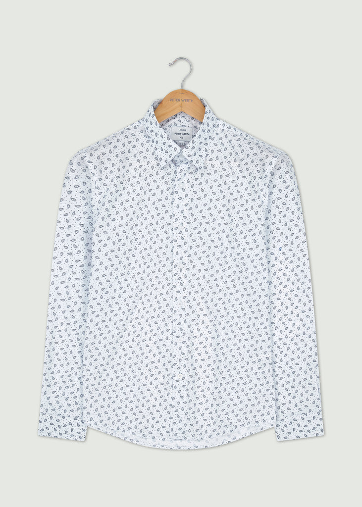 Issac Long Sleeved Shirt - White/Navy