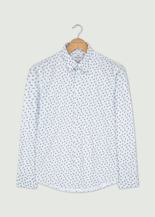 Issac Long Sleeve Shirt - White/Navy