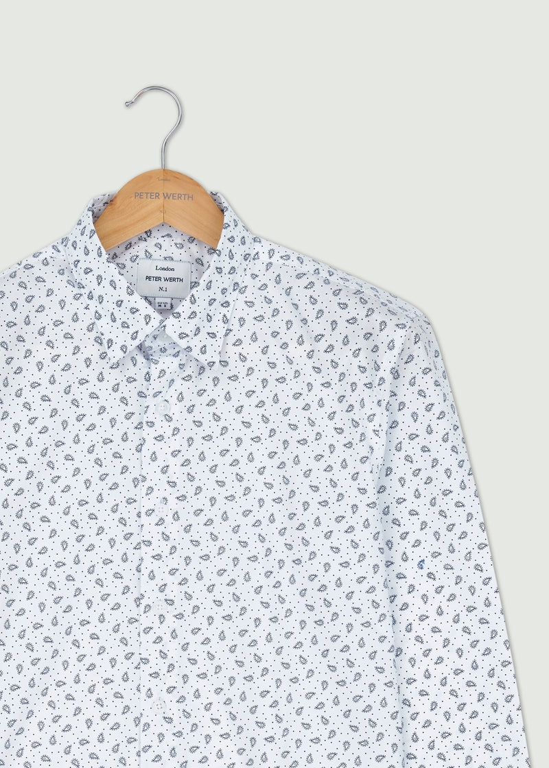 Issac Long Sleeved Shirt - White/Navy