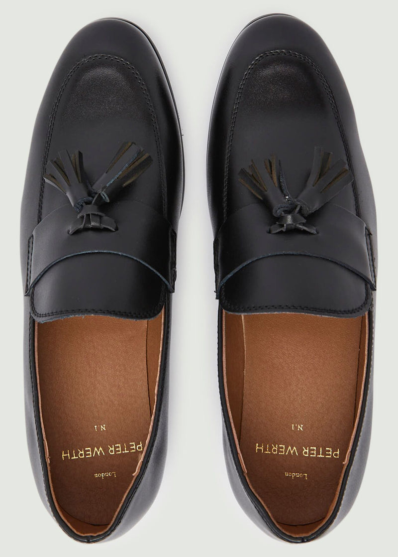 Moorhouse Tassle Leather Loafers - Black